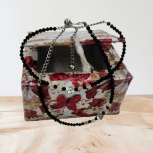 Black Bead Silver Flower Anklet (Pair)