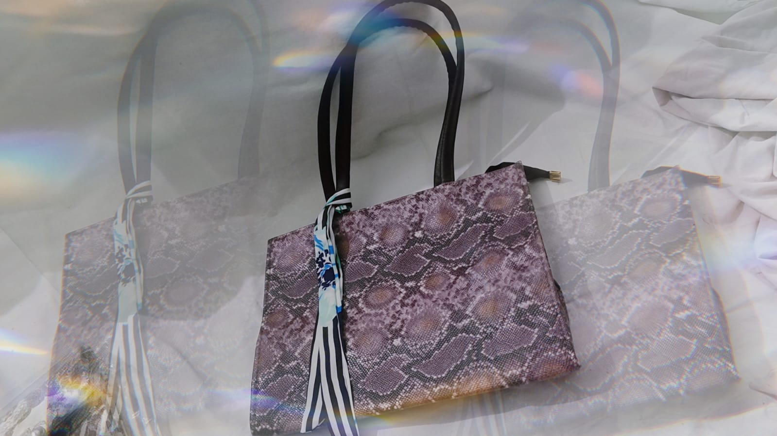Elegant Printed Tote Bag with Designer Scarf Detail