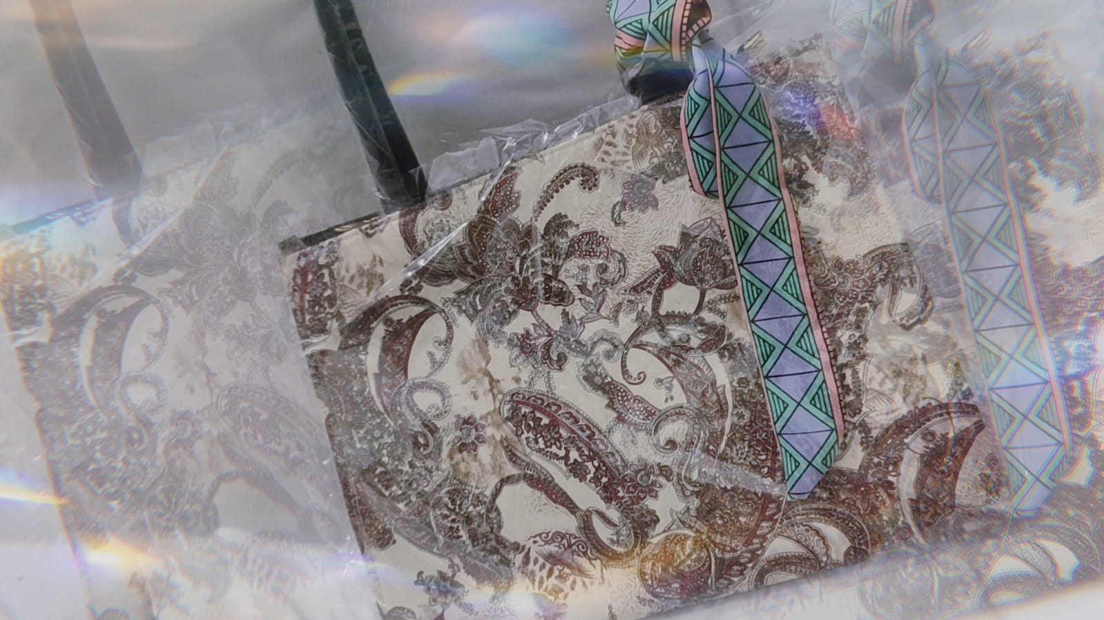 Elegant Printed Tote Bag with Designer Scarf Detail