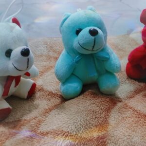 Cute Teddy Bear Soft Toy – Set of 3 (White, Sky Blue & Red)